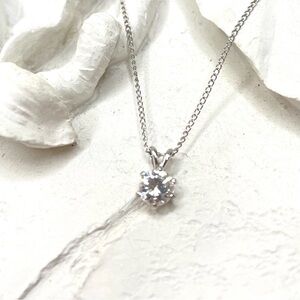 Sterling Silver 18” Chain and Solitaire Crystal Pendant Signed